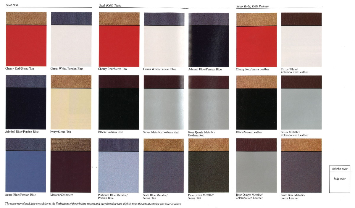 Couleurs SAAB 900 1985